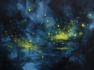 Firefly Glow Abstract in Dark Atmosphere

