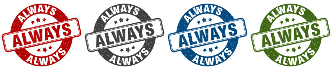 always stamp. always round stamp set isolated on white background