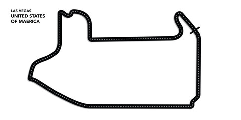 Obraz premium F1 las Vegas Grand Prix America USA Circuit Vector for moto GP & autosport, Wavy road course with curves and speed path. Top view of race track. vector illustration isolated transparent background. 