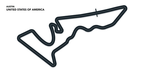 Fototapeta premium F1 Austin Grand Prix USA America Circuit Vector for moto GP & autosport, Wavy road course with curves and speed path. Top view of race track. vector illustration isolated transparent background. 