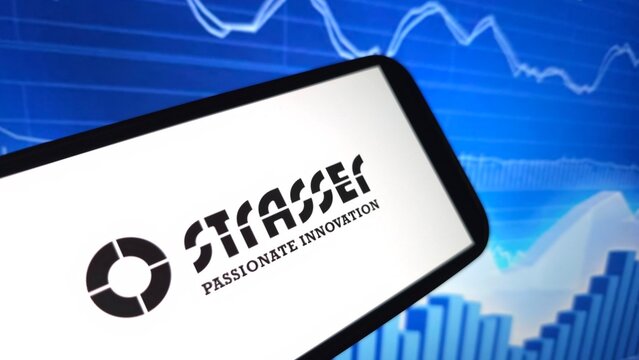Konskie, Poland - August 03, 2025: Strasser company logo displayed on mobile phone