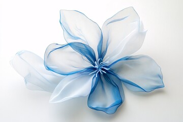 Translucent blue and white flower on a white surface
