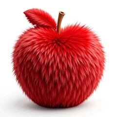 realistic 3d hairy fluffy red apple color style isolated on white background