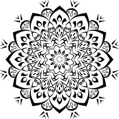 Black and white abstract floral ornament with decorative mandala style round design