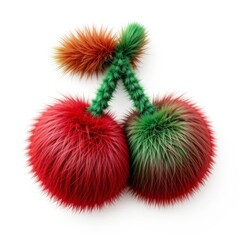realistic 3d hairy fluffy red and green cherry color style isolated on transparent background