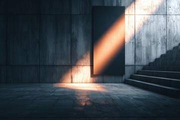 Modern architectural space with sunlight streaming through in a minimalistic setting