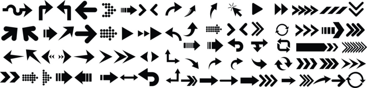 Arrow icon set isolated on white background.Black arow icon set vector silhouette design isolated on white background.Illustration vector graphic a set of arrow icons.arow set icon vector design