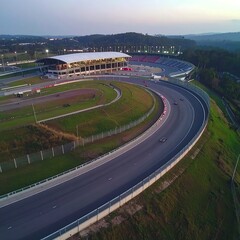 Fototapeta premium Aerial view of a race track at twilight