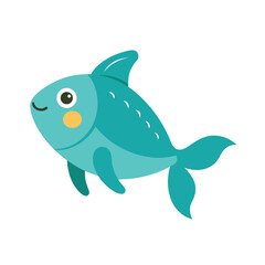 cute fish at the sea doodle style on white 