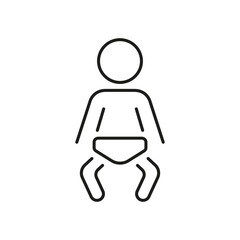 Baby With Diaper Line Icon. Infant Care Restroom Sign for Public Changing Facilities and Family Rooms Outline Symbol. WC Line Icon for Baby. Editable Stroke. Isolated Vector Illustration