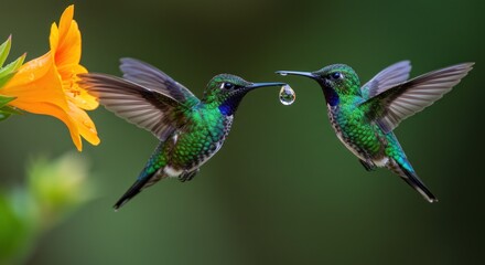 Obraz premium Two hummingbirds in flight