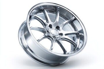 Obraz premium High-performance alloy wheel showcasing sleek design and shiny finish ideal for automotive enthusiasts and racing applications