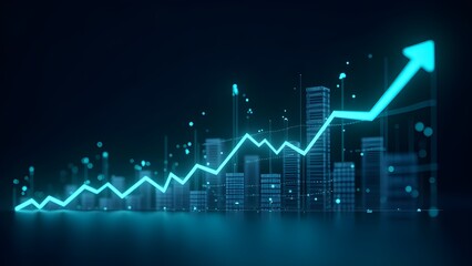 Glowing Digital Chart with Upward Trend Arrow