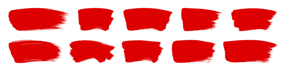 Red grunge brush strokes set with paint brush grunge texture. Paintbrush strokes collection.