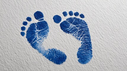 Newborn baby footprints in blue ink on white background. Delicate infant toe prints for birth announcement or keepsake concept.