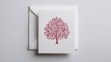 A red tree is on a white background