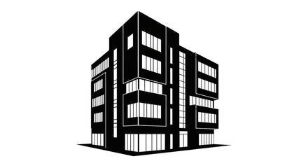 Obraz premium Black and white illustration of a modern architectural building isolated PNG with Transparent Background
