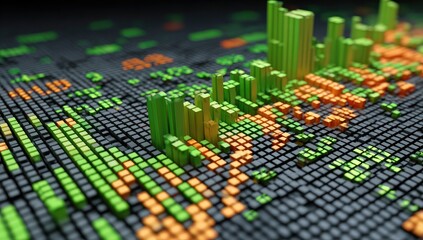 Abstract data visualization, colorful 3D blocks