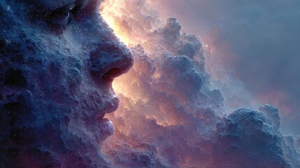 Digital Portrait of Womana??s Head Emerging from Nebula