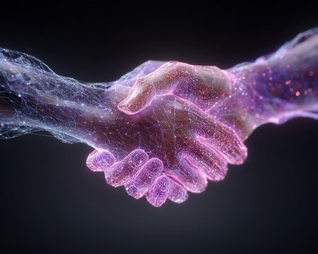 Stringa di mani virtuali interconnesse, ambiente cibernetico