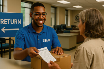 Efficient Return: A customer service representative facilitates a smooth product return, ensuring satisfaction with professional expertise.