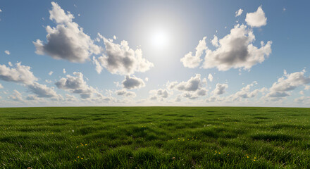 Obraz premium Green Meadow under Blue Sky