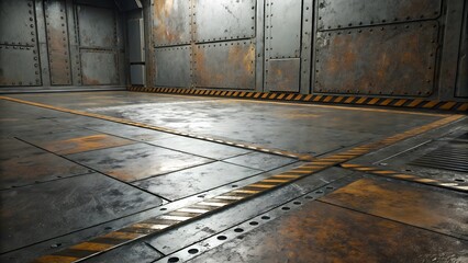 Industrial Interior Metallic Room with Rusty Metal Wall Panels and Floor Background