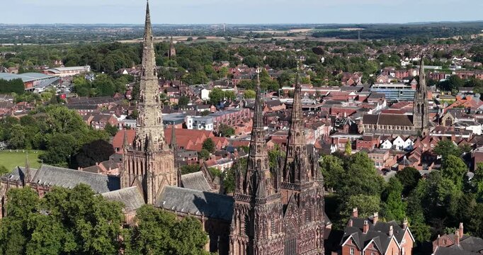 Flying Over Lichfield Cathedral in England, United Kingdom