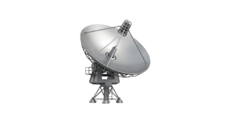 Satellite dish antenna for space exploration isolated PNG with Transparent Background