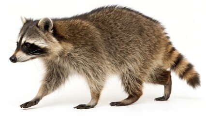 Naklejka premium Raccoon Walking Side Profile Isolated on White Background