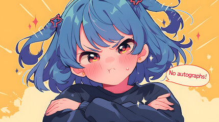Naklejka premium chibi anime idol with tsundere face arms crossed