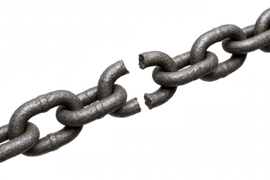 Heavy Metal Chain Severed in the Middle, Symbolizing Breakage, Weakness, and Separation
