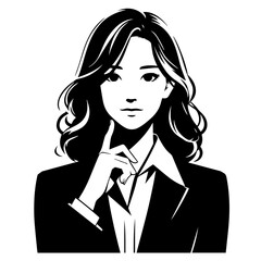 Clean black and white silhouette vector of a businesswoman on white background