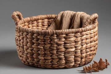 Beautiful handmade woven basket with soft fabric liner for storage in a cozy setting
