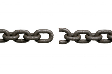 Fototapeta premium Heavy Metal Chain Severed in the Middle, Symbolizing Breakage, Failure, and the End of a Connection