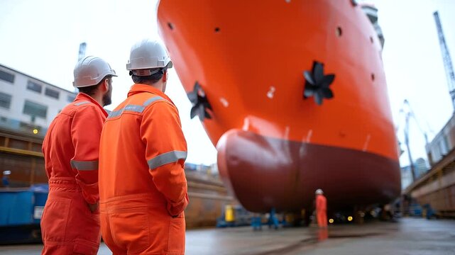 Workers conducting a thorough inspection of a containership in drydock.