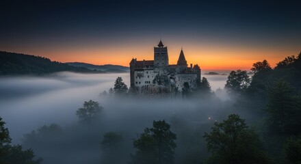 Obraz premium Misty Castle Sunrise