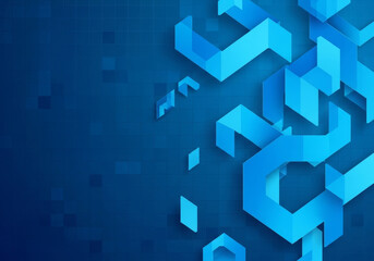 Fototapeta premium Abstract Blue Geometric Illustration - Symbolizing innovation, technology, connection, data flow, and modern design. A dynamic composition of blue geometric shapes on a dark blue background