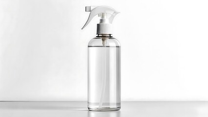 Clear plastic spray bottle with white trigger and liquid image