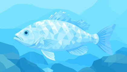 Fototapeta premium A stylized blue fish with a unique geometric crystalline body pattern.