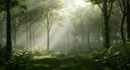 Naklejka premium Tropical Jungle with Morning Mist