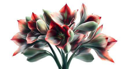 Striking amaryllis bouquet, showcasing vibrant red and green petals in bloom, floral on transparent background