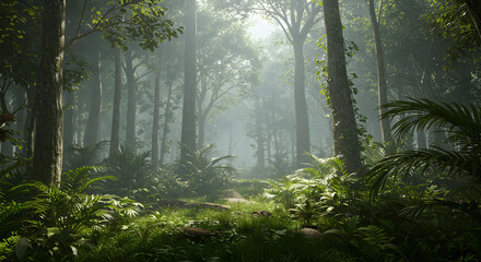 Fototapeta premium Tropical Jungle with Morning Mist