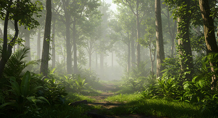 Obraz premium Tropical Jungle with Morning Mist