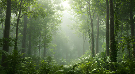 Obraz premium Tropical Jungle with Morning Mist