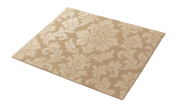 Elegant beige rug with intricate floral patterns creating a sophisticated design on transparent background.