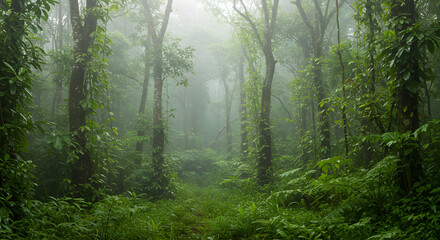 Obraz premium Tropical Jungle with Morning Mist