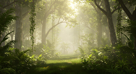 Obraz premium Tropical Jungle with Morning Mist