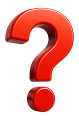 Fototapeta premium Bold red question mark symbol with a glossy finish on transparent background.