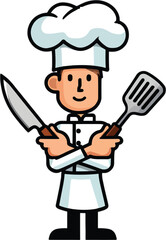 Chef holding kitchen utensils cooking knife style vector illustration EPS file download